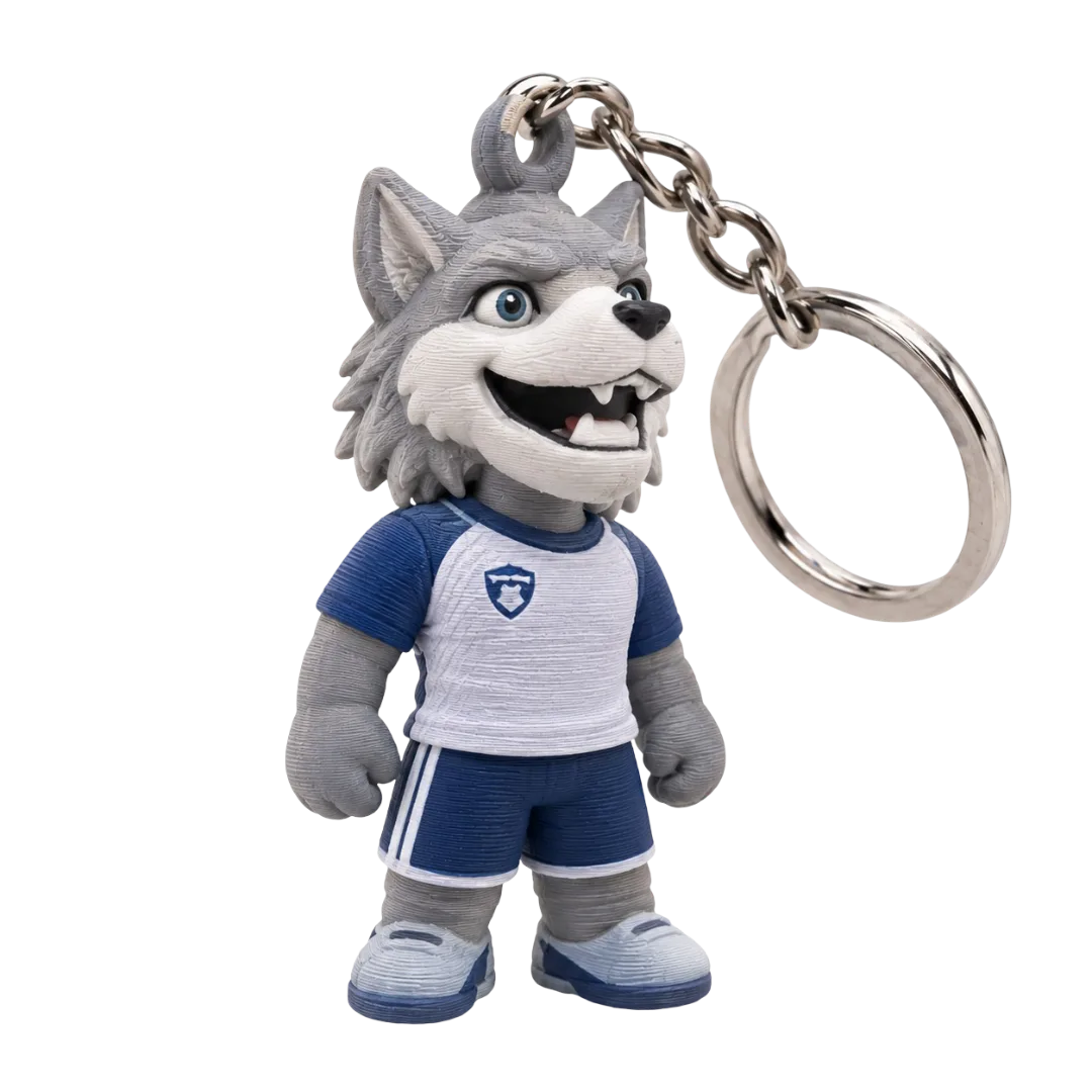 Llavero de la mascota del Colegio Americano, impreso en 3D por Tiny 3DL